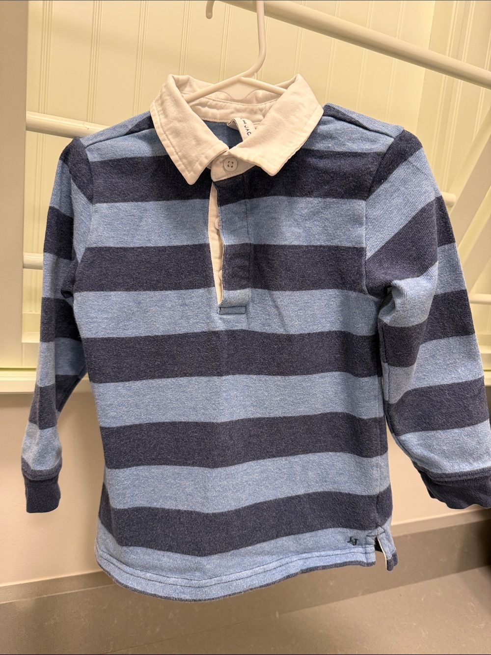 Janie and Jack Navy and Light Blue Striped V‑Neck Rugby Sweater